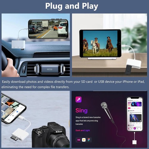 Lecteur de carte 3 en 1 TypeC/Lightning vers SD/TF OTG port USB adaptateur caméra téléphone - Photo 18/26