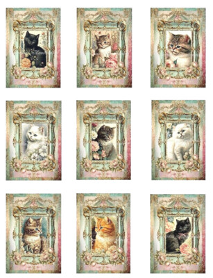 Vintage Cats B Designer MULTI-SIZE SET Cotton Fabric Quilt Blocks