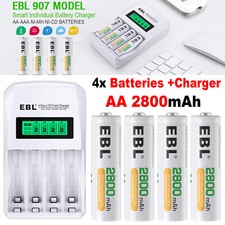 4Pcs Rechargeable AA Batteries 2800mAh Ni-MH 1.2V With 4-Slot Battery Charger