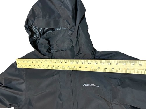 Eddie Bauer Packable Rainfall Jacket Men’s Size Large Black Hooded Zip Pockets - Picture 12 of 14