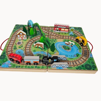 Melissa & Doug Take-Along Railroad Childrens Vehicle Learning Play Wood Toy Set