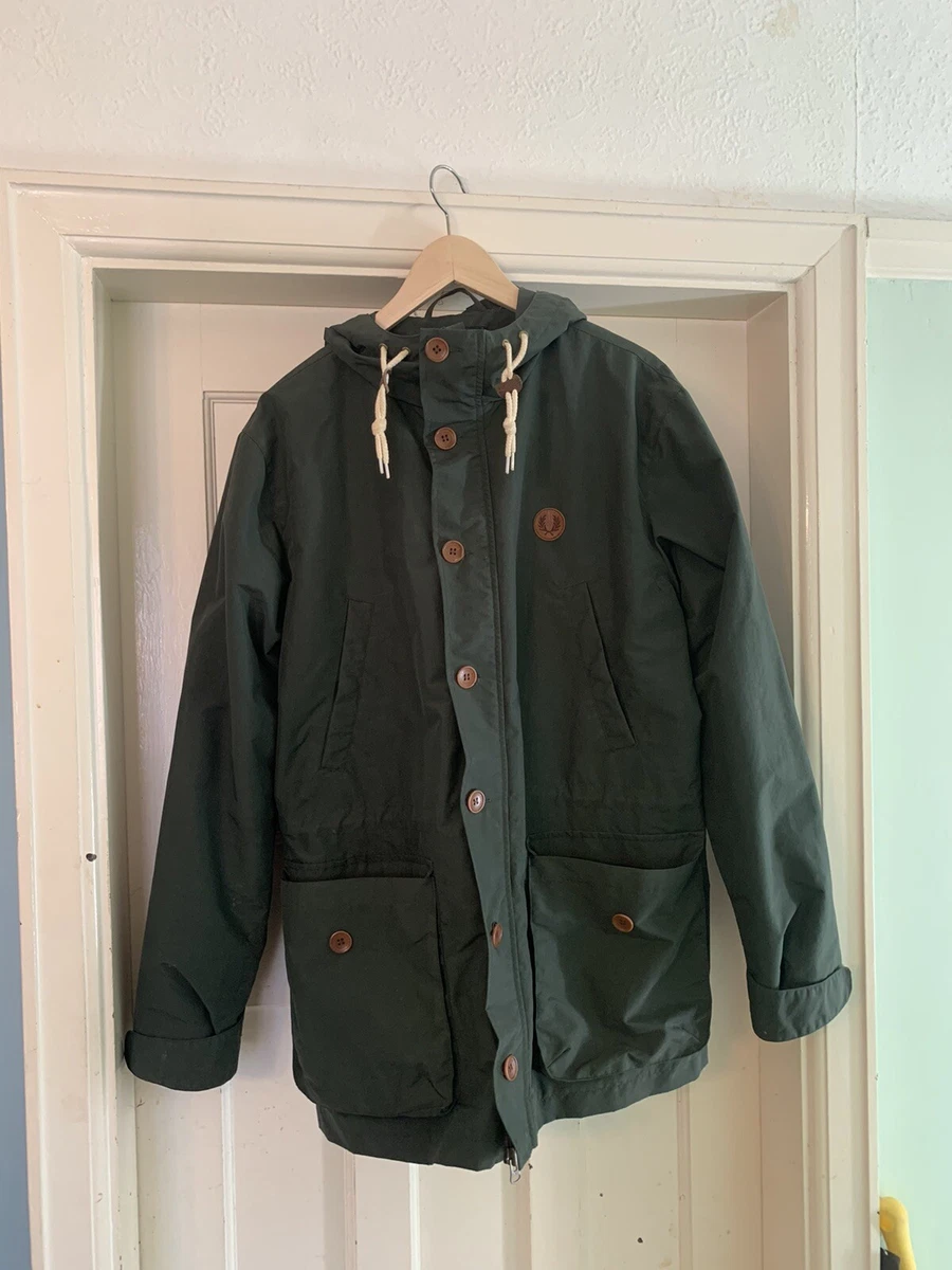 Fred Perry Mens Green Parka Coat Size Medium Waterproof eBay