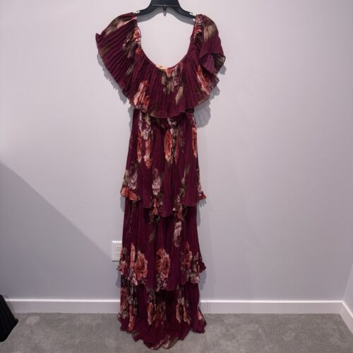 Maxi abito nuovo con etichette Ricarica Baltic Born floreale bordeaux a strati taglia XL nuovo sera