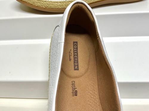 Women's Clarks Danelly Molly White Leather Loafer Espadrille Shoes Size 8M - Picture 3 of 6
