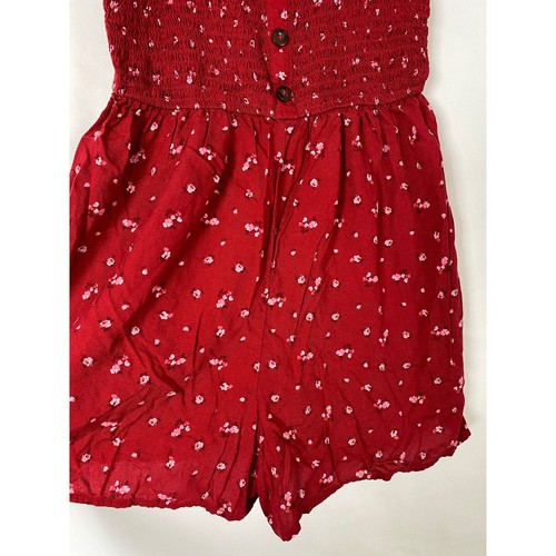 Hollister Damen rot schick Blumen Strampler gesmokt Spaghettiträger Größe Small - Bild 6 von 11