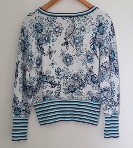 SALE ❀ڿڰۣ❀ CC COUNTRY CASUALS Aqua, Navy Blue & White FLORAL Ladies CARDIGAN ❀ L - Picture 9 of 16