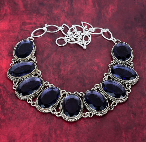 AAA+ Iolite Gemstone Handmade 925 Solid Sterling Silver Necklace Jewelry - Picture 2 of 5