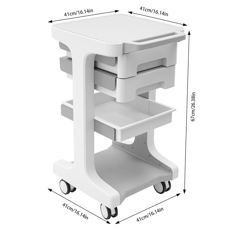 2 Drawers Beauty Salon Trolley Cart 3 Tiers Mobile Storage Cart ABS