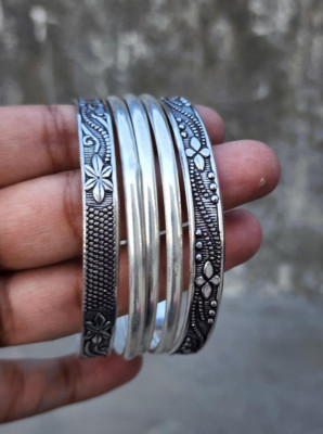925 Sterling Silver Set of 5 Bangles Handmade Designer Bangle All Size SR685