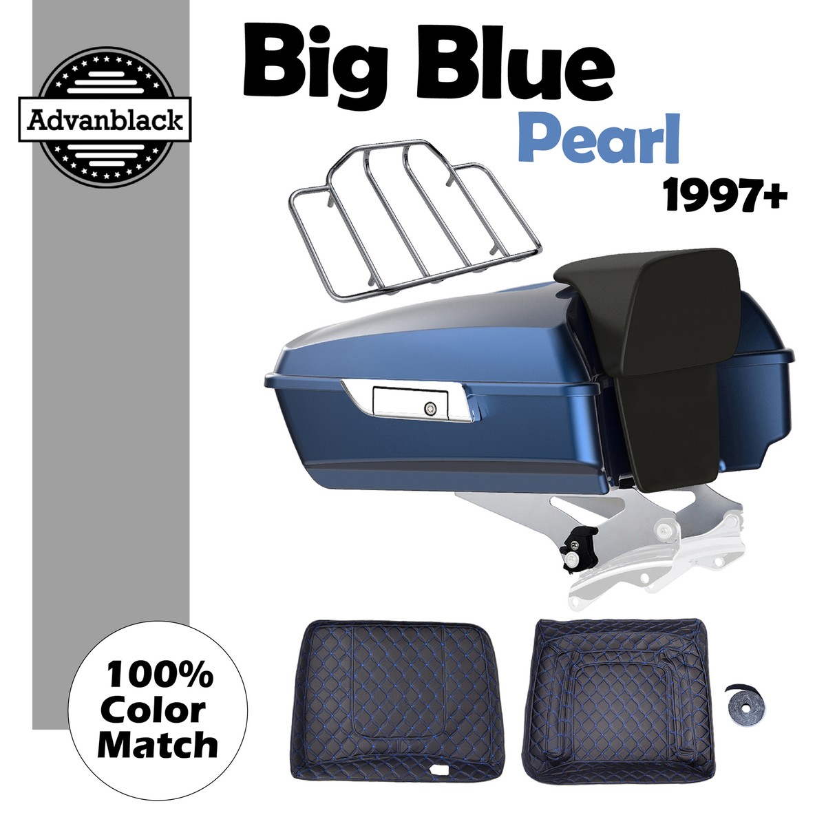 Advanblack Big Blue Pearl Chopped Tour Pack Pad Luggage