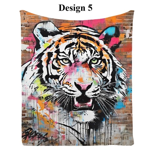 Retro Graffiti Tiger Comfy Bedspread Sofa Throw Blanket Holiday Birthday Gift - Picture 18 of 25