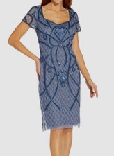 Adrianna Papell Women's Blue Beaded Back-Cutout Sheath Dress Size 10