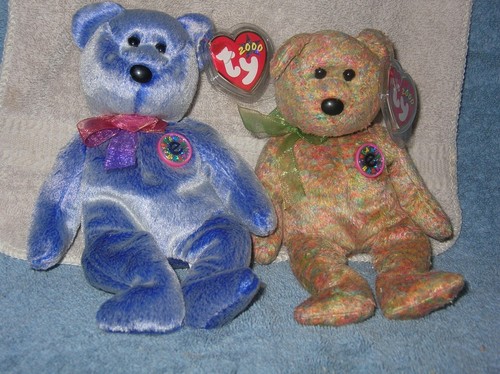 TY Beanie Babies - SPECKLES the e-Bear (Internet Excl... & PERWINKLE B/N/W/T