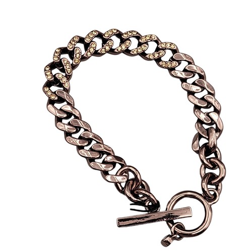 GIVENCHY DOUBLE CURB LINK TOGGLE CHAIN BRACELET 7" Bronze Color Rhinestone