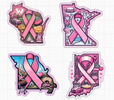 Multipack State Pink Awareness Ribbon Stickers Glossy Breast Cancer WI MN MO IN