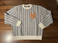 Aime Leon Dore ALD / New York Mets Pinstripe Grey Wool Crewneck Wool Sweater XL