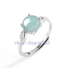 Certified natural A-grade jadeite ice Blue Water 925Silver 7.3mm egg Inlaid Ring