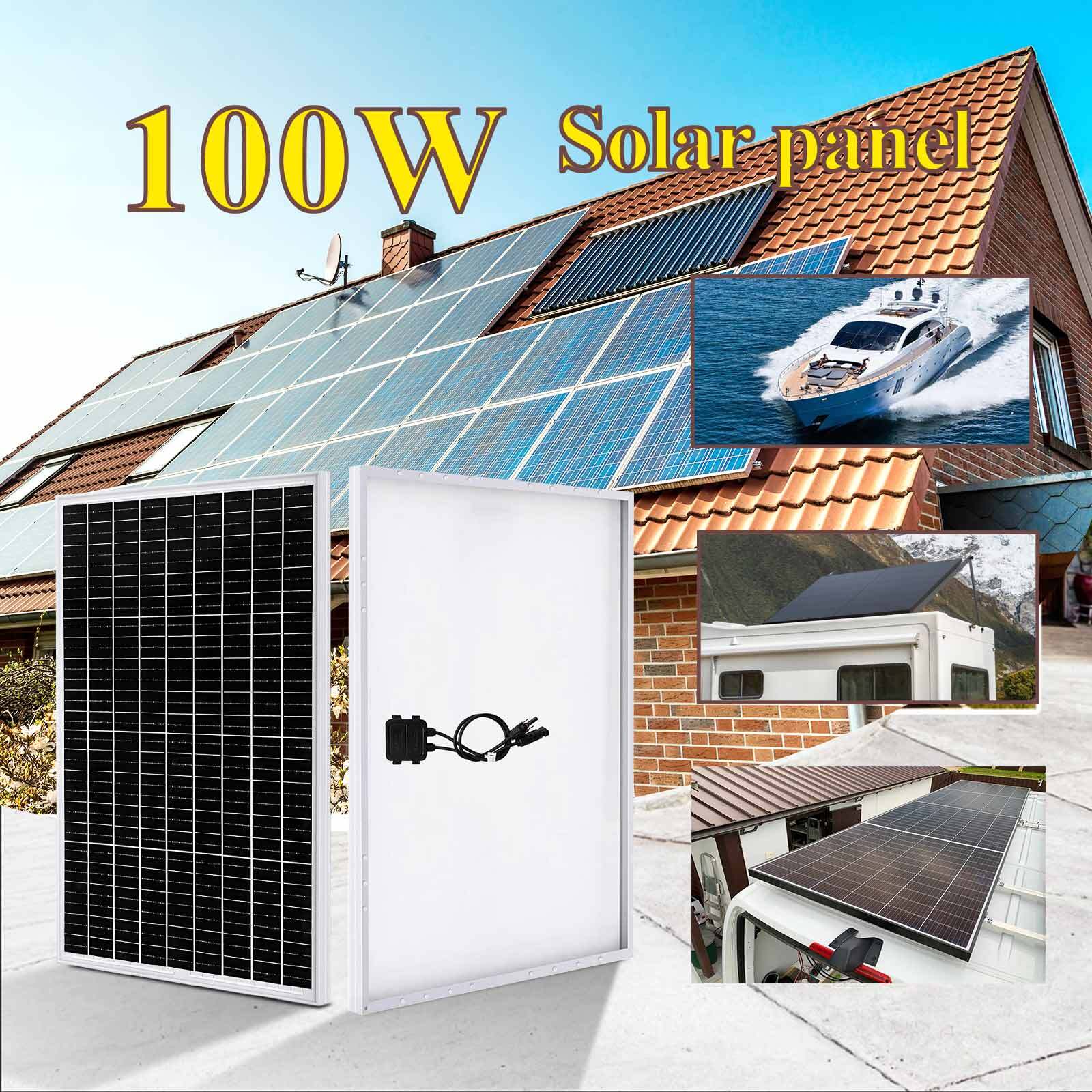 100W 12V Monocrystalline Solar Panel for Home RV Cabin Off-Grid Roof Shed Charging