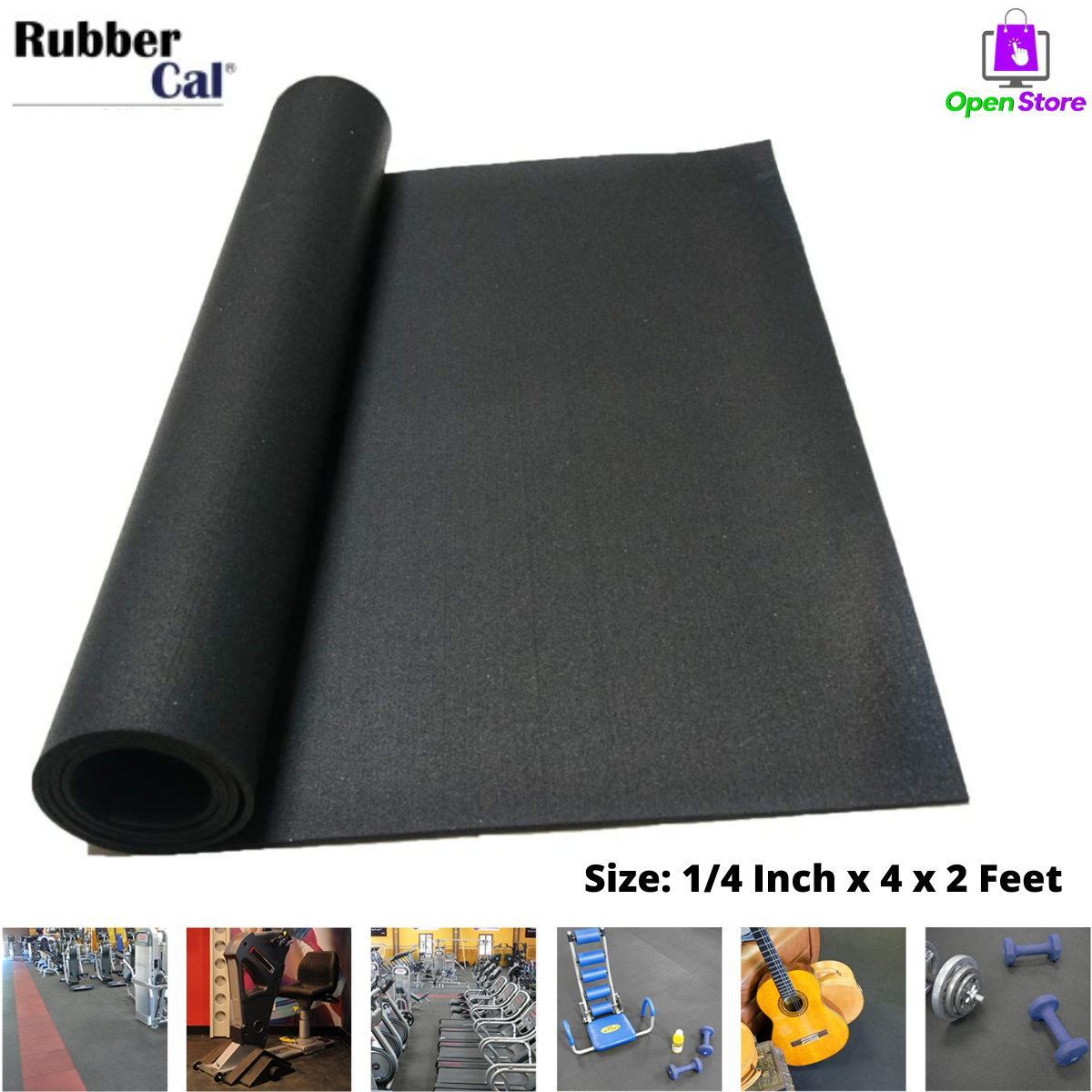 Rectangular Heavy Duty Black Rubber Flooring Roll Mat Size 1/4 Inch x 4