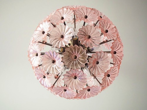 Vintage Sputnik Italian crystal chandelier – 51 Daisy PINK glasses - Foto 11 di 14