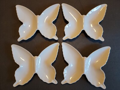 OCM Butterfly Ashtrays Otagiri Japan White Porcelain Divided Dish Set of 4