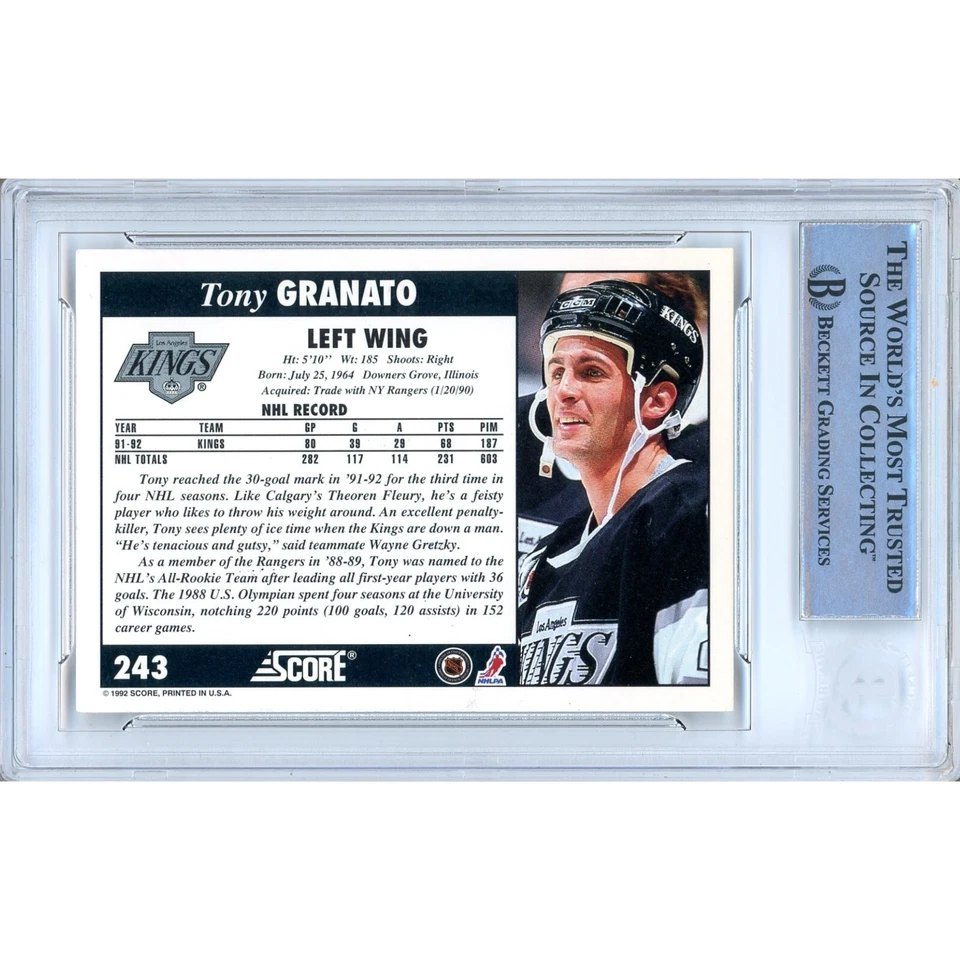 Tony Granato Signed 1992-93 Score #243 Card AUTO Beckett Slabbed LA Kings - Image 2 of 4