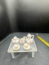 VTG MINI TEA SET 9 Pieces Rose Decal Hand Painted Gold Trim