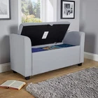 Ottoman Window Seat Linen Grey Toy Bedding Storage Box Home Living Furniture