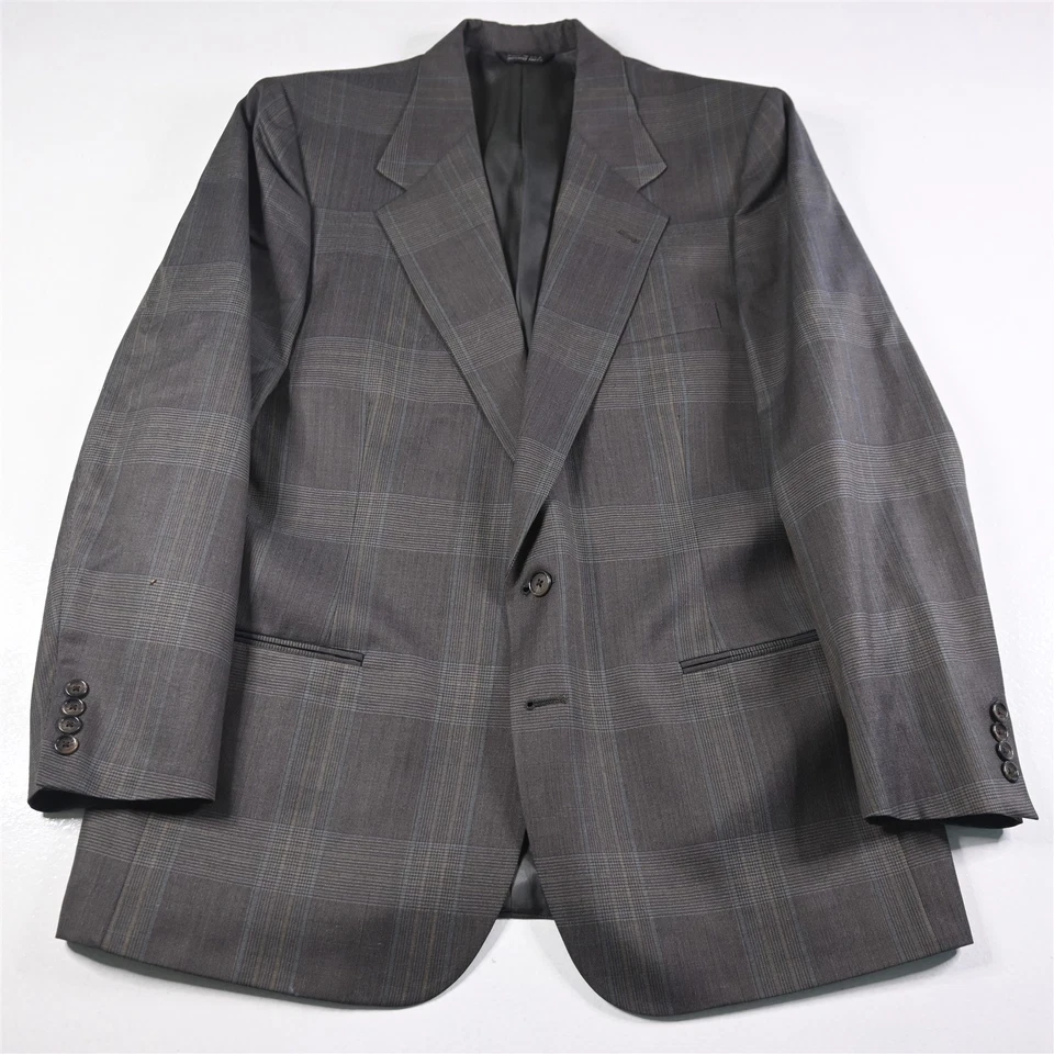 Vtg Perry Ellis 42L 36x32 Brown Glenn Check Wool USA Made Mens Jacket Pants Suit - Image 2 of 4