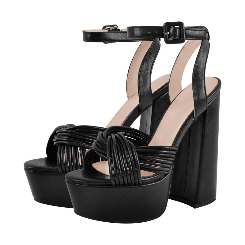 Women Black Platform Sandals Chunky Block Heel Ankle Strap Buckle Party US11