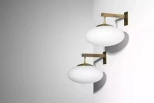 Mid Century Pair Modern Opaline Glass Wall Sconce Industrial Italian Stilnovo