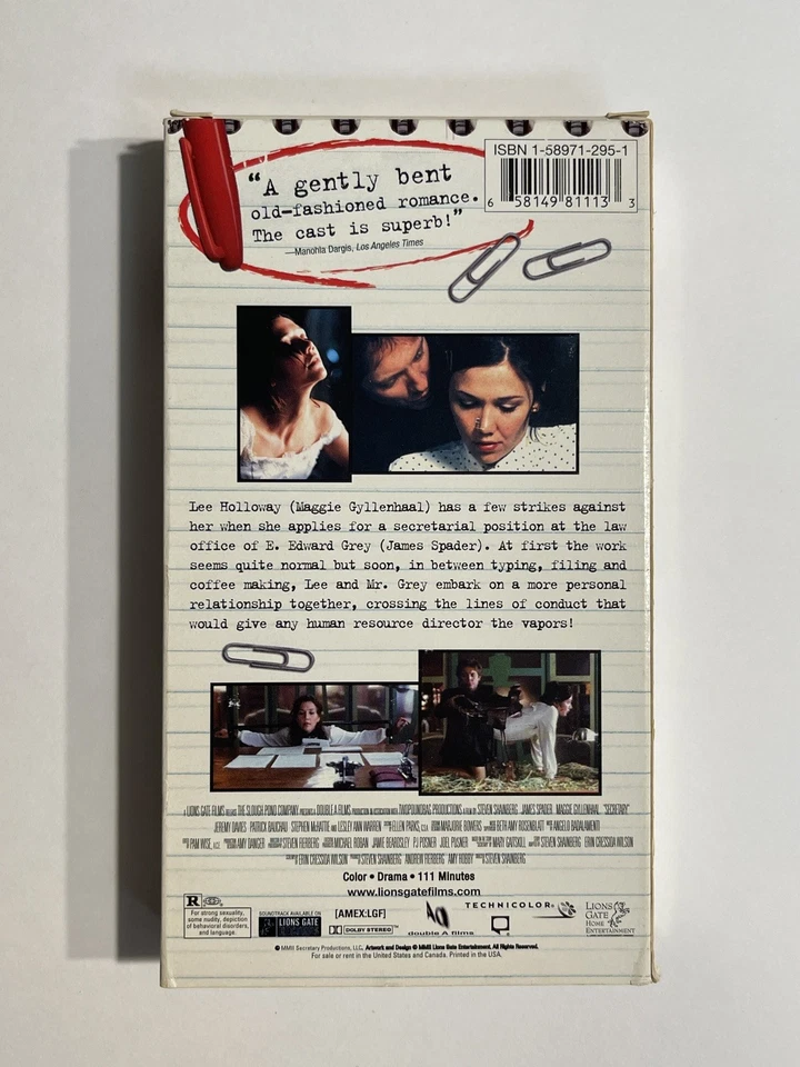 Secretary (VHS, 2002) James Spader & Maggie Gyllenhaal Rare Erotic Comedy HTF - Image 3 of 4