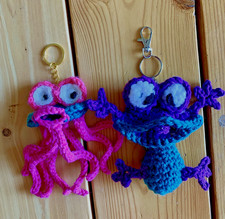 NEW Handmade TWO Adorable Crocheted Keychain, Purse, Backpack Charms w/ Keyring