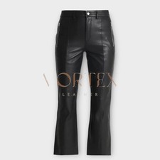 Women's Black Classic Zipper Pockets Style Pant Genuine Lambskin Leather Pant