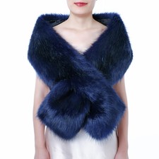 Womens Winter Fake Faux Fur Scarf Wrap Collar Shawl Shrug 63/160cm, New Navy ...