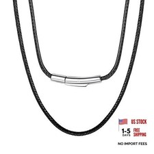 Waterproof Braided Leather Necklace Wax Rope Chain, 16.0 Inches Black-2mm