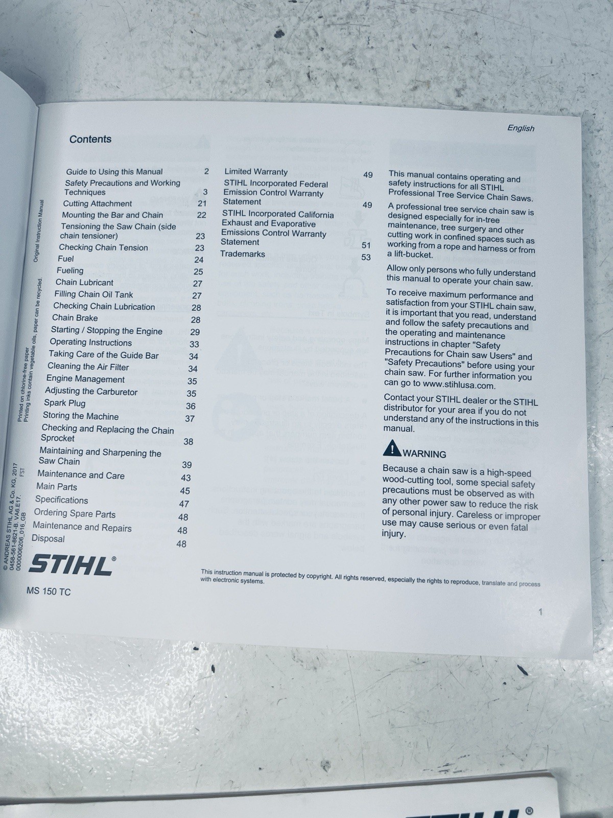 STIHL MS150TC Owner's Operator's Manual