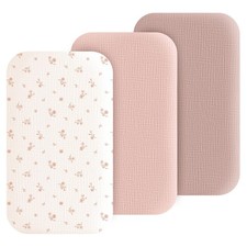 Muslin Bedside Sleeper Bassinet Fitted Sheets, 3 Pack Cotton Baby Sheet for B...