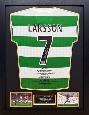 FRAMED HENRIK LARSSON SIGNED GLASGOW CELTIC RETRO