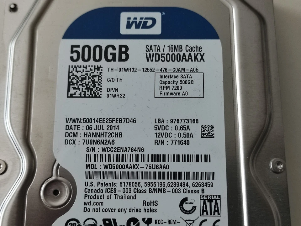 Western Digital WD Blue WD5000AAKX 500GB Festplatte HDD S-ATA SATA 3,5" 7200RPM - Bild 2 von 4