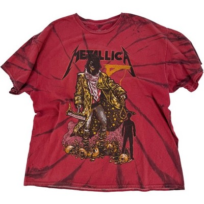Metallica Unforgiven Tie Dye Graphic Tee Size L Red Faded Grunge Streetwear