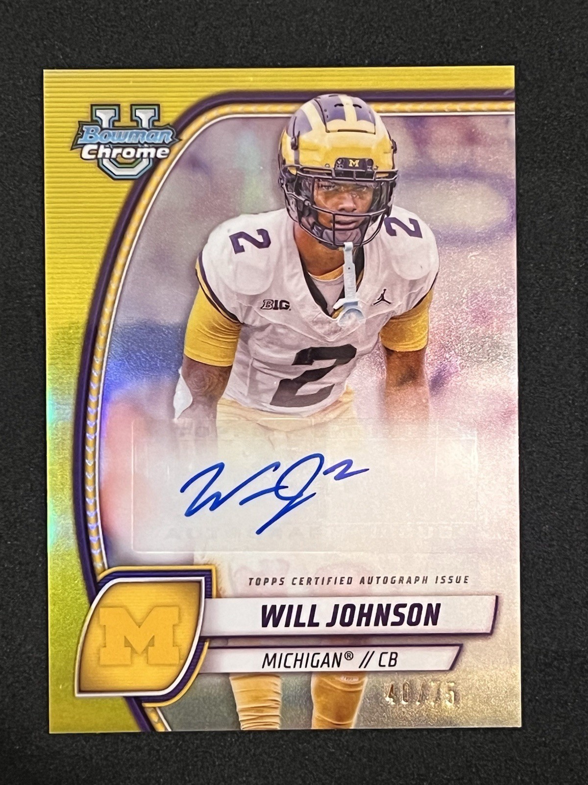 2024 Bowman U Chrome Will Johnson Yellow Auto Color Match 40/75 - Michigan