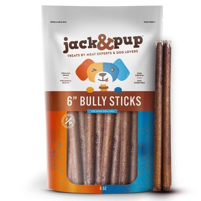 Jack&Pup 6 Inch Bully Sticks, Single Ingredient Long Lasting Dog Chews (6 oz,...