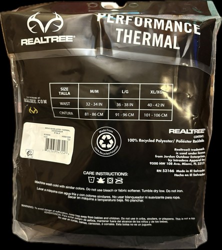 NWT Realtree Performance Thermal Men's Size L Black Base Layer Bottom - Picture 2 of 2