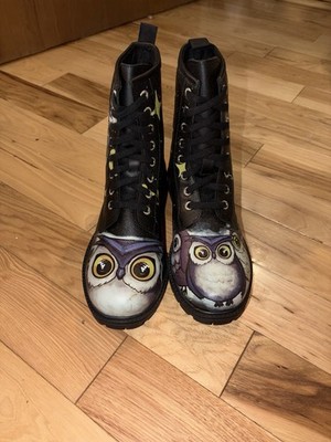 DOGO Shoes Women Vegan Leather Black Zipper Long Boots - Owls Family Design