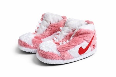 Strange Love Pink Fuzzy Swoosh Slippers Plush Cozy  Shoes Soft Size 7/9 No Laces