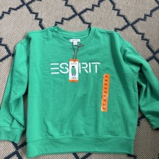 NWT Esprit Women's Logo Fleece Crewneck Green Viral 80's Vintage Sz XXL