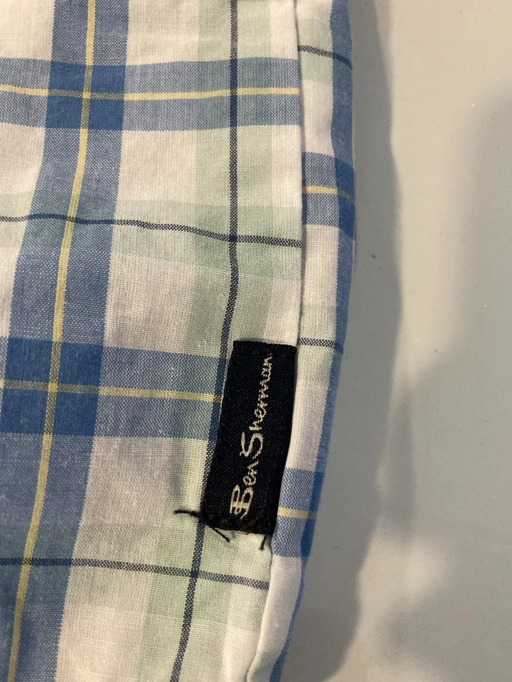 Camisa masculina Ben Sherman com botões tamanho XL 18 mangas curtas xadrez azul nova com etiquetas/sem etiquetas - Imagem 4 de 4
