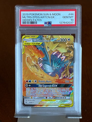 Pokemon Moltres & Zapdos & Articuno GX #44 Hidden Fates PSA 10