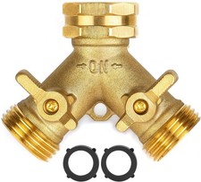Garden Hose Splitter 2 Way Heavy Duty, Brass Faucet Adapter  Long Handle